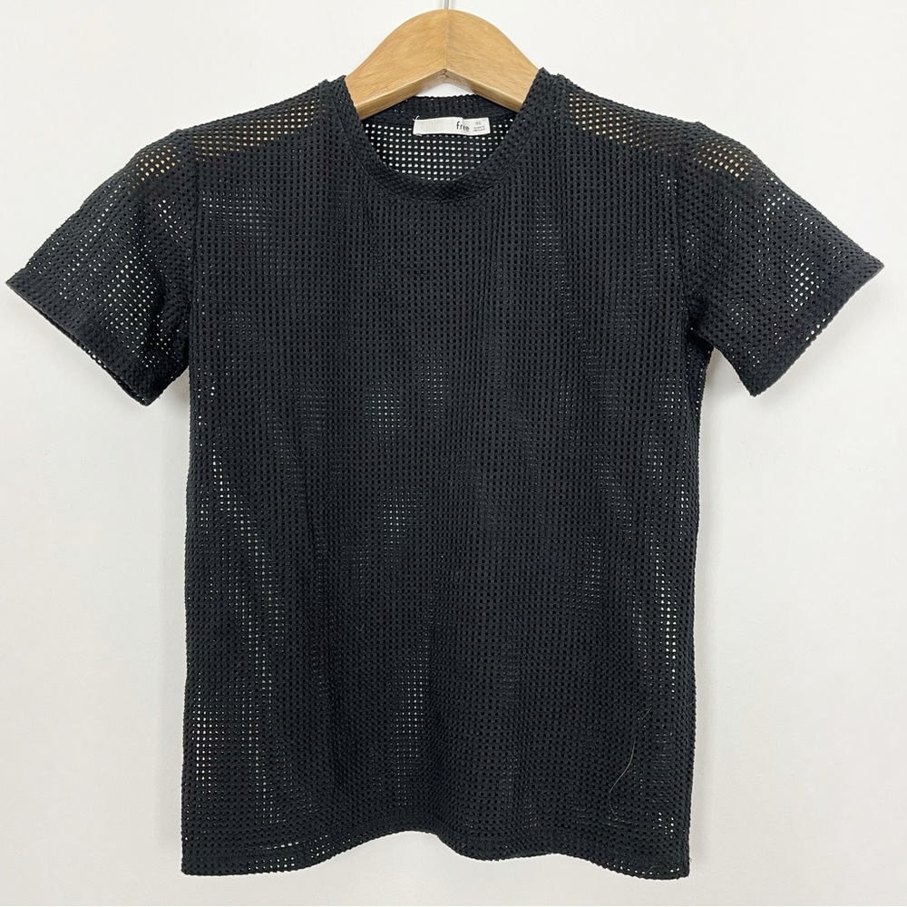 Wilfred Free XS Black Mesh Cotton Blend T-Shirt‎